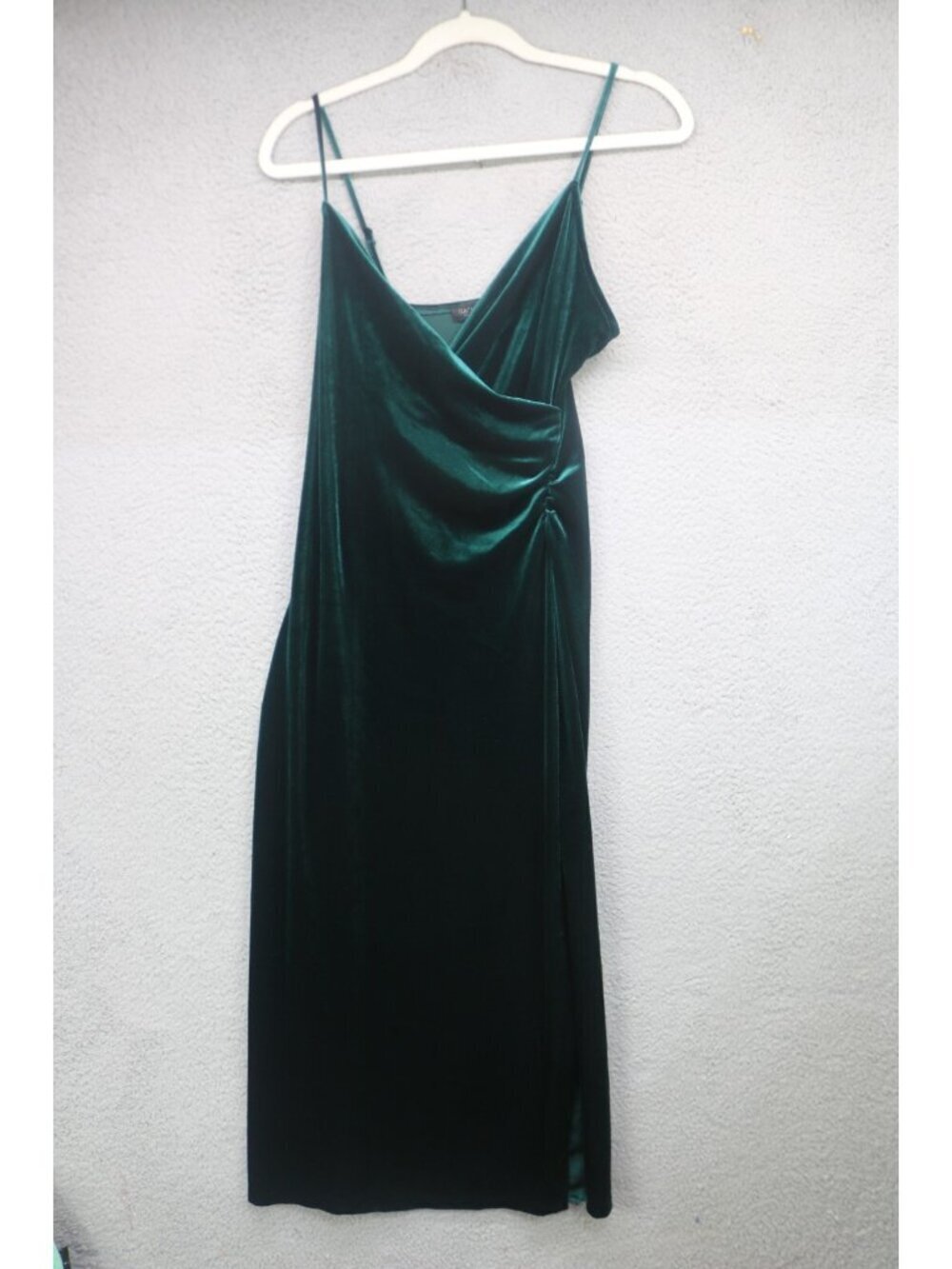 Rachael Zoe LA Emerald Green Velvet Midi Dress-XS-Straps-Whimsigoth-Side Slit